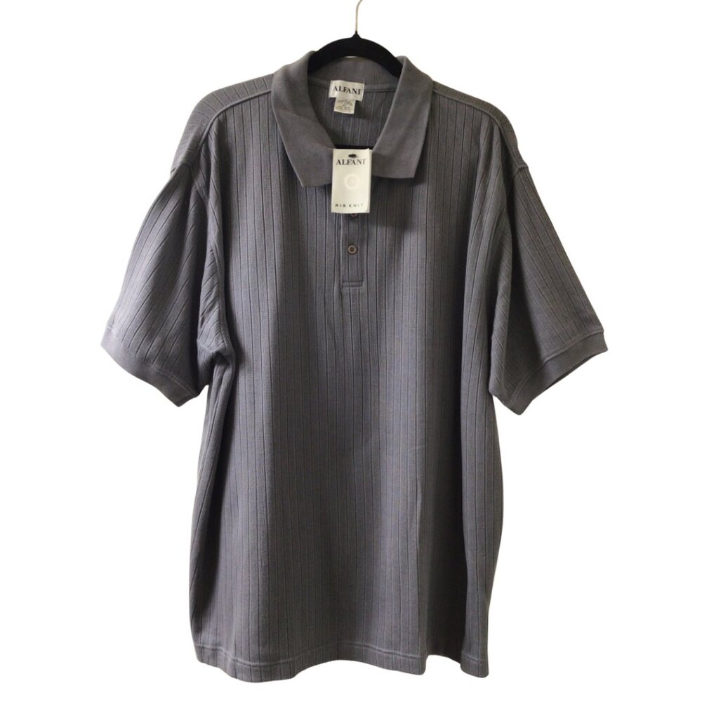 NWT Alfani Polo Men’s XL Extra Large Gray Rib Knit Shirt Short Sleeve Pullover